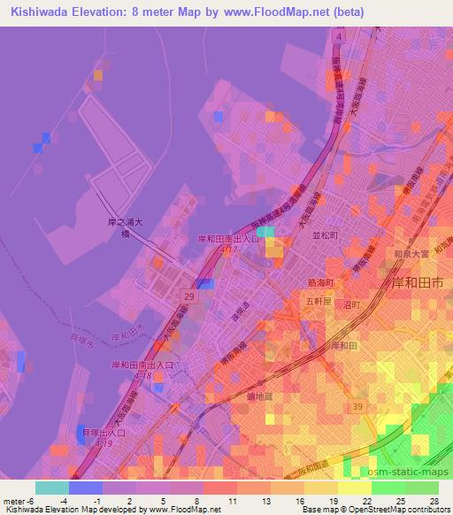 Kishiwada,Japan Elevation Map