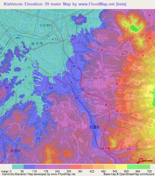 Kishimoto,Japan Elevation Map