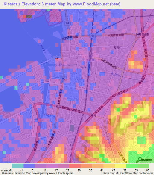Kisarazu,Japan Elevation Map