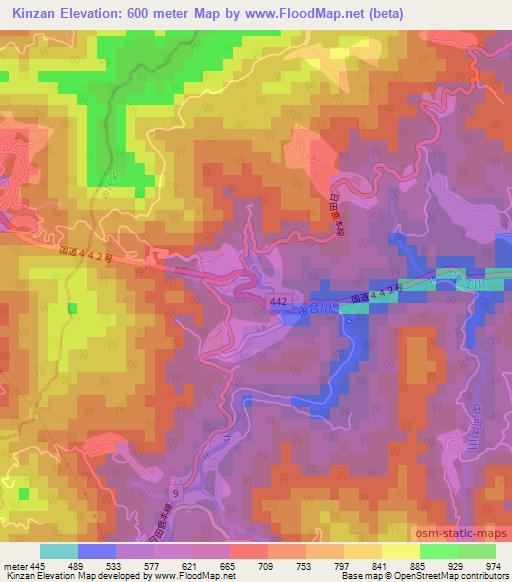 Kinzan,Japan Elevation Map