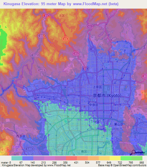 Kinugasa,Japan Elevation Map