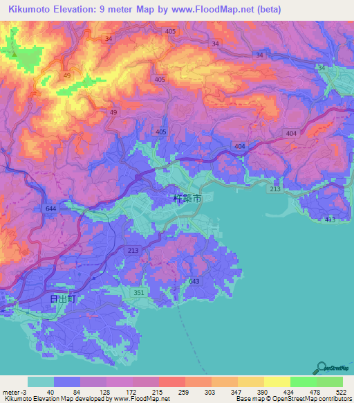Kikumoto,Japan Elevation Map
