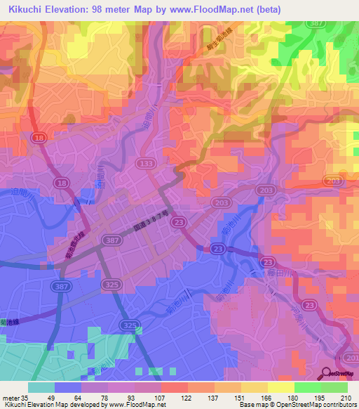 Kikuchi,Japan Elevation Map