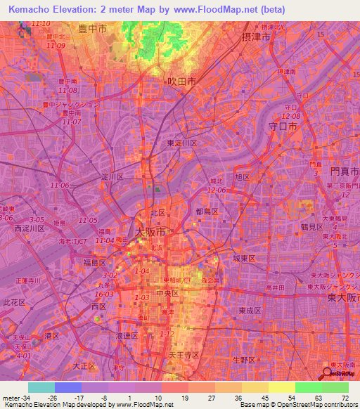 Kemacho,Japan Elevation Map