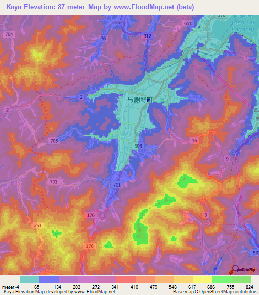 Kaya,Japan Elevation Map