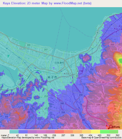 Kaya,Japan Elevation Map