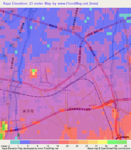 Kaya,Japan Elevation Map