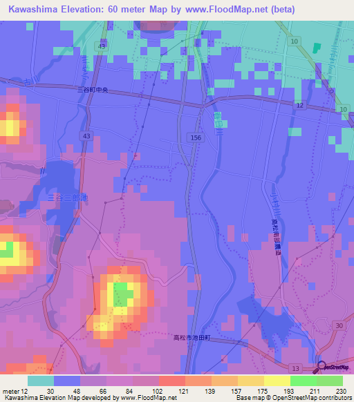 Kawashima,Japan Elevation Map