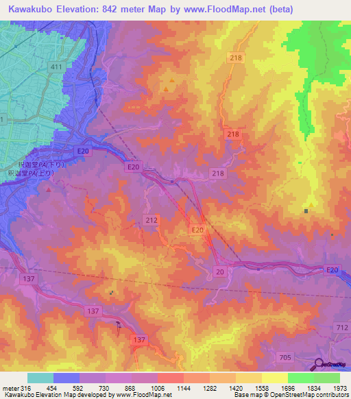 Kawakubo,Japan Elevation Map
