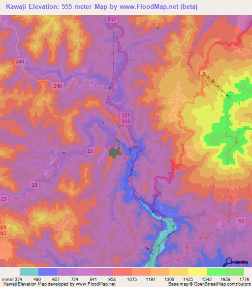 Kawaji,Japan Elevation Map