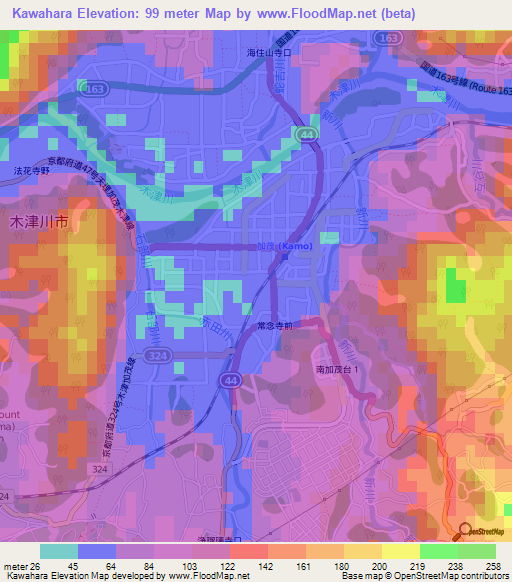 Kawahara,Japan Elevation Map