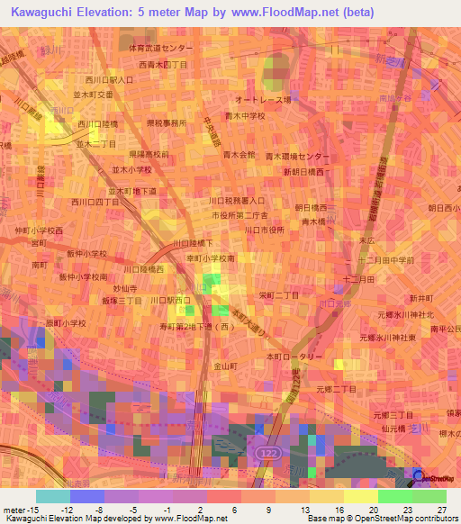 Kawaguchi,Japan Elevation Map