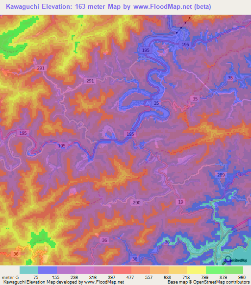 Kawaguchi,Japan Elevation Map