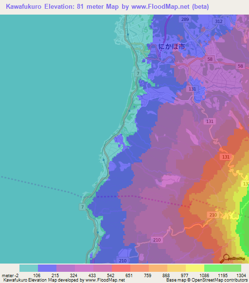 Kawafukuro,Japan Elevation Map