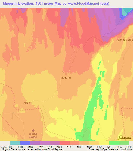 Mugurin,Kenya Elevation Map