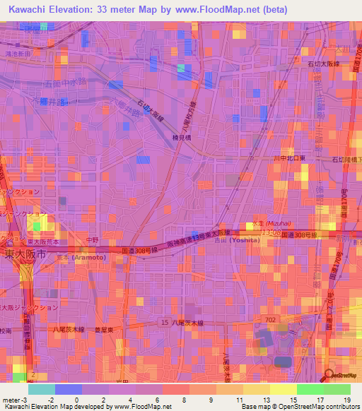 Kawachi,Japan Elevation Map