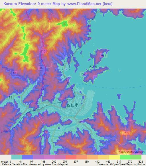 Katsura,Japan Elevation Map