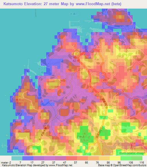 Katsumoto,Japan Elevation Map