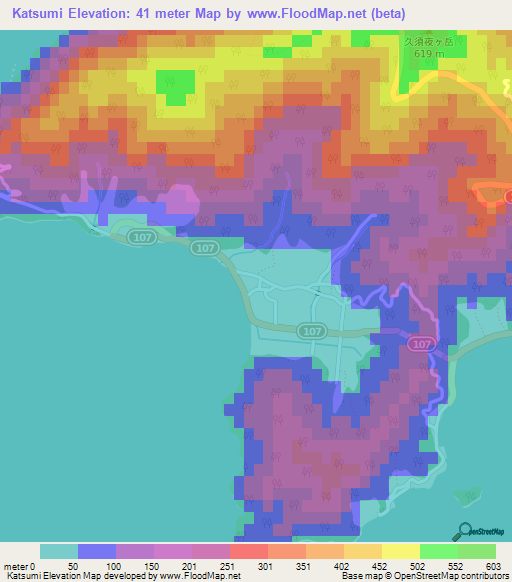 Katsumi,Japan Elevation Map