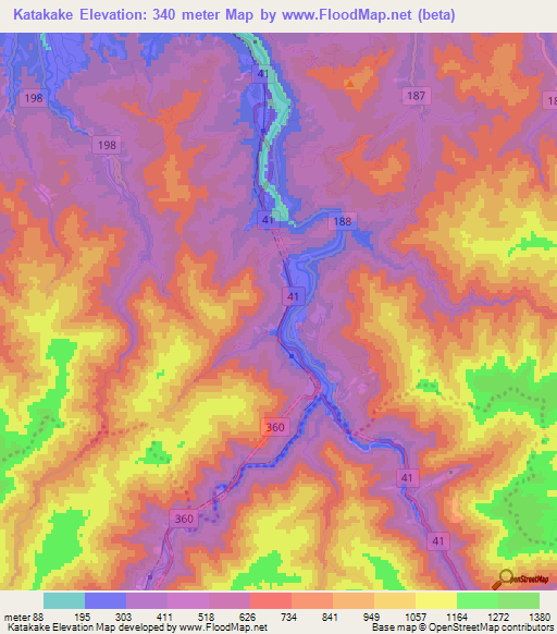 Katakake,Japan Elevation Map