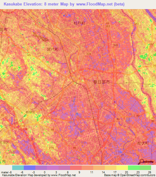 Kasukabe,Japan Elevation Map