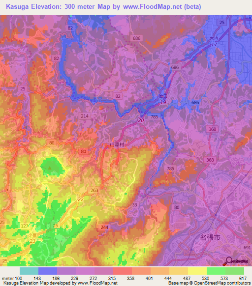 Kasuga,Japan Elevation Map