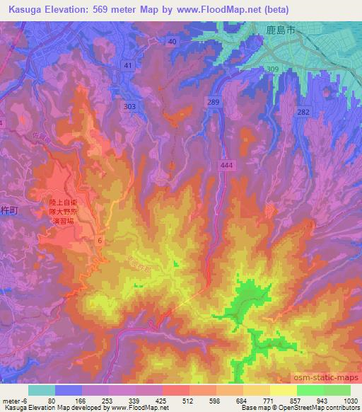Kasuga,Japan Elevation Map