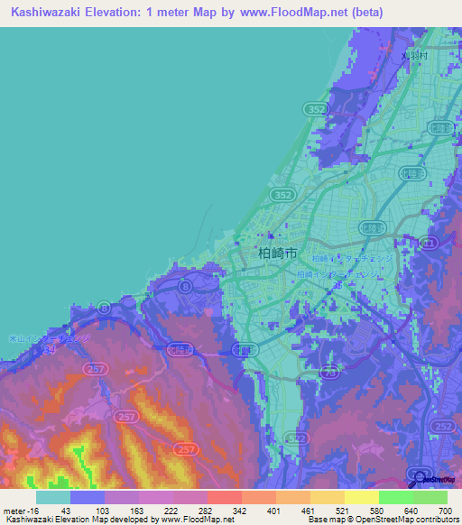 Kashiwazaki,Japan Elevation Map