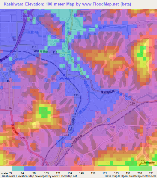 Kashiwara,Japan Elevation Map