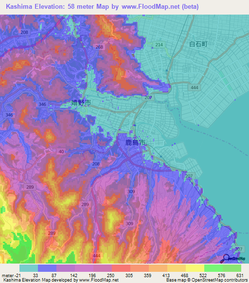 Kashima,Japan Elevation Map