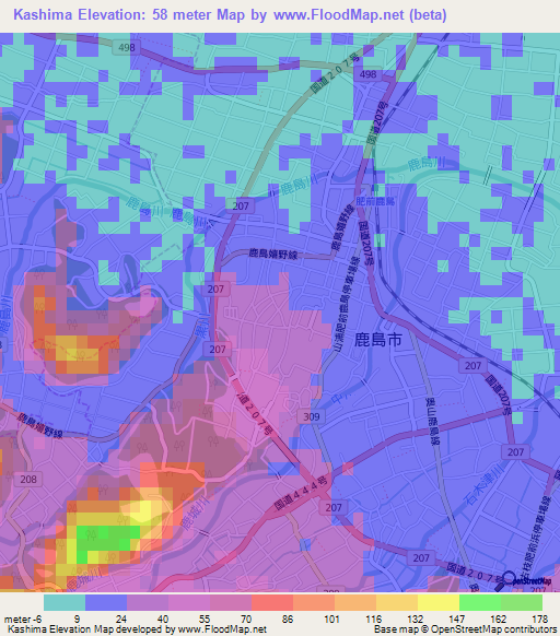 Kashima,Japan Elevation Map