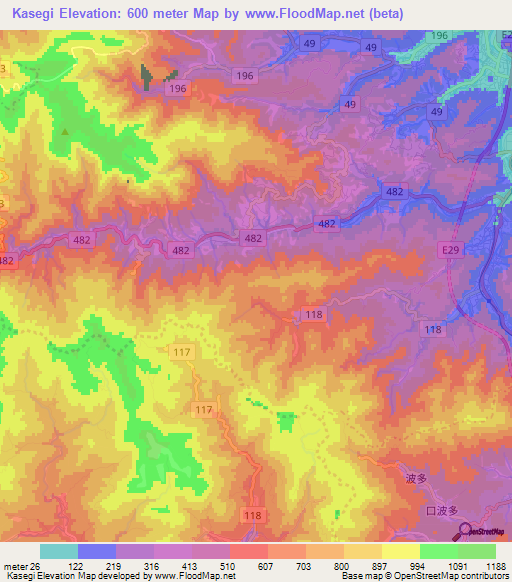 Kasegi,Japan Elevation Map
