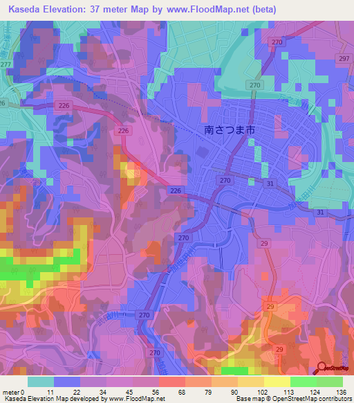 Kaseda,Japan Elevation Map