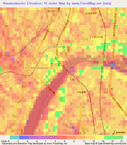 Kasamatsucho,Japan Elevation Map