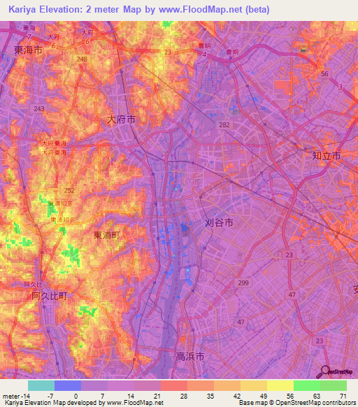 Kariya,Japan Elevation Map