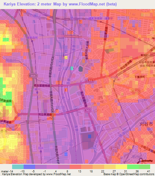Kariya,Japan Elevation Map