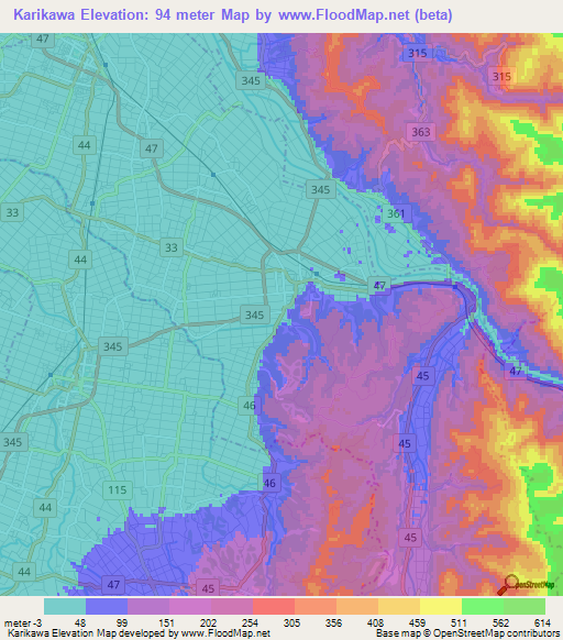 Karikawa,Japan Elevation Map