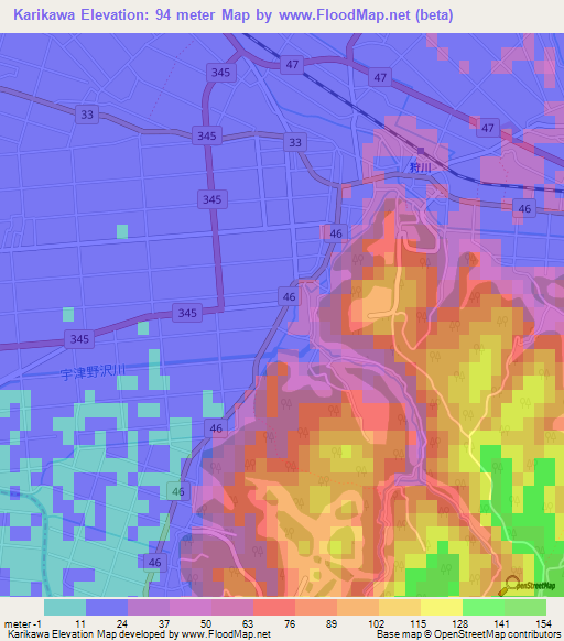 Karikawa,Japan Elevation Map