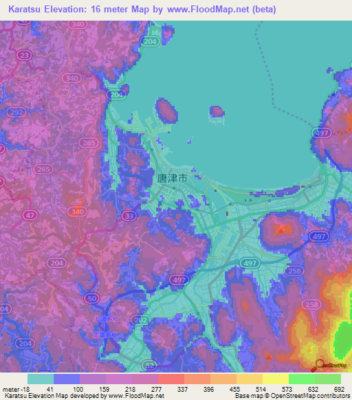 Karatsu,Japan Elevation Map