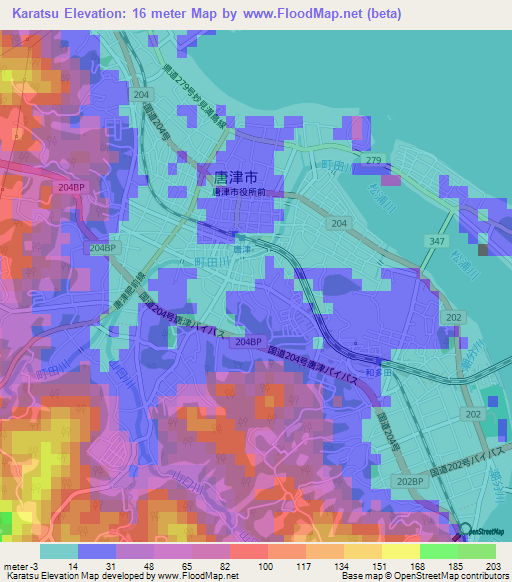 Karatsu,Japan Elevation Map