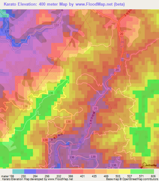 Karato,Japan Elevation Map