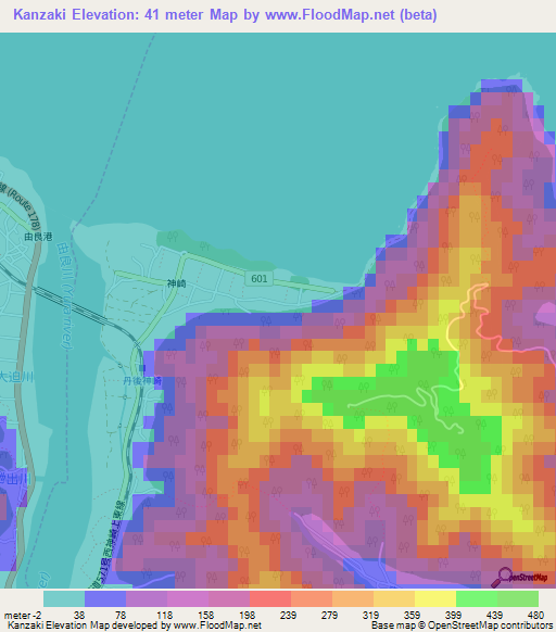 Kanzaki,Japan Elevation Map
