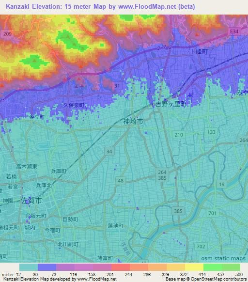 Kanzaki,Japan Elevation Map