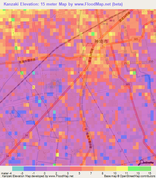 Kanzaki,Japan Elevation Map