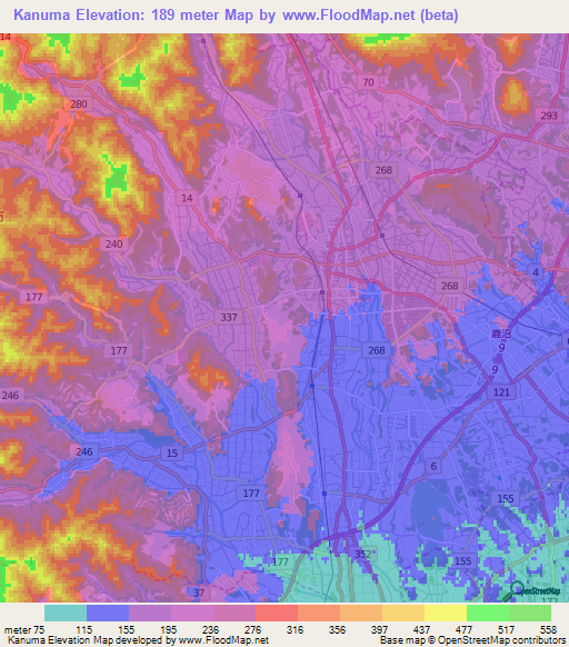 Kanuma,Japan Elevation Map