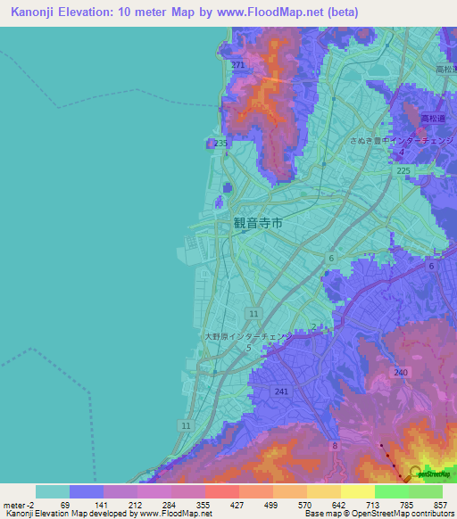 Kanonji,Japan Elevation Map