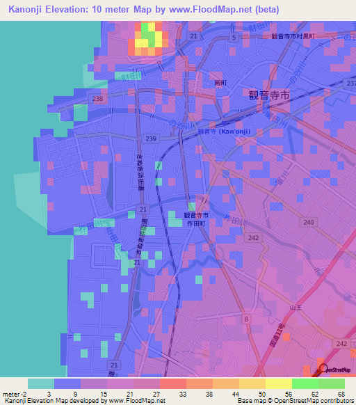 Kanonji,Japan Elevation Map