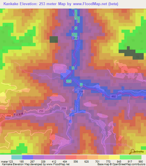 Kankake,Japan Elevation Map