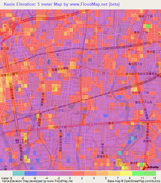 Kanie,Japan Elevation Map
