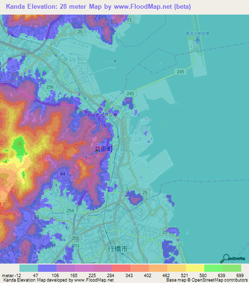 Kanda,Japan Elevation Map